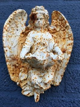 Ornement mural en fonte - ange avec coquille - rustique - blanc